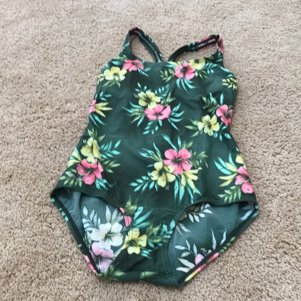 Speedo SZ 12 green floral non padded swimsuit